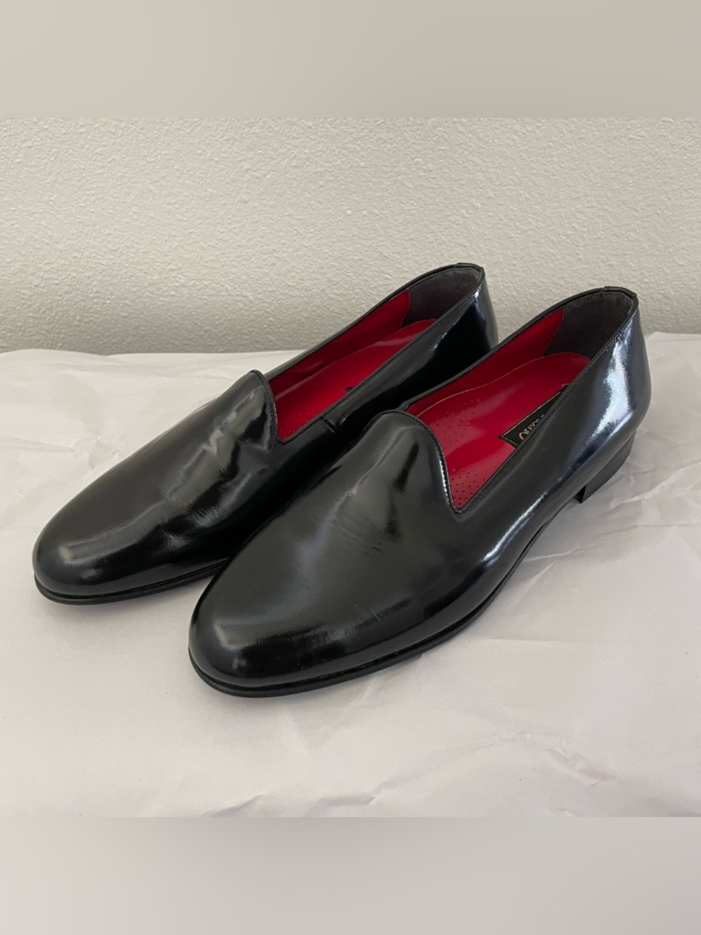 San Remo Black Leather Slip-On Dress Penny Loafers Shoes Men's size 8